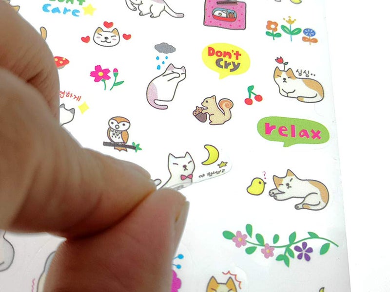 ALIMITOPIA Scrapbook Sticker,12 Sheets Kawaii Cartoon Cat Charactor DIY Transparent Decorative Paster Ornament Mark - Image 3