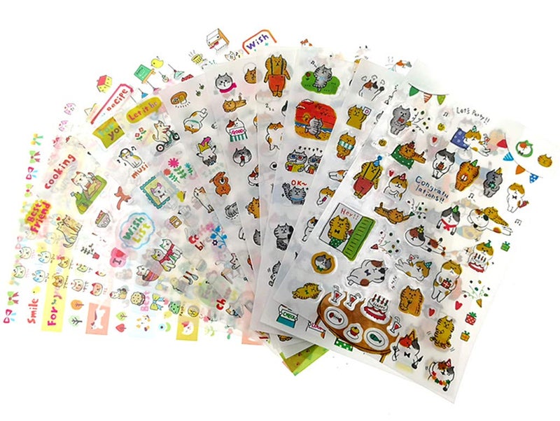 ALIMITOPIA Scrapbook Sticker,12 Sheets Kawaii Cartoon Cat Charactor DIY Transparent Decorative Paster Ornament Mark - Image 4
