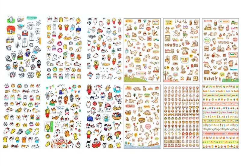 ALIMITOPIA Scrapbook Sticker,12 Sheets Kawaii Cartoon Cat Charactor DIY Transparent Decorative Paster Ornament Mark - Image 1