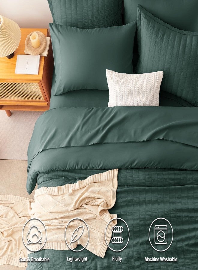 CozyLux Queen Comforter Set Forest Green Seersucker 7 Pieces Bed in a Bag Queen Comforter Set with Sheets, Luxury Bedding Sets with Down Alternative Comforter, Sheets, Pillowcases & Shams All Seasons - Image 2