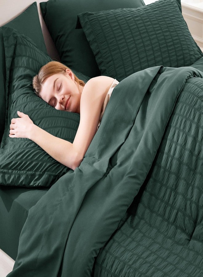 CozyLux Queen Comforter Set Forest Green Seersucker 7 Pieces Bed in a Bag Queen Comforter Set with Sheets, Luxury Bedding Sets with Down Alternative Comforter, Sheets, Pillowcases & Shams All Seasons - Image 5