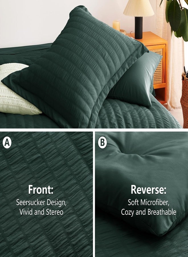 CozyLux Queen Comforter Set Forest Green Seersucker 7 Pieces Bed in a Bag Queen Comforter Set with Sheets, Luxury Bedding Sets with Down Alternative Comforter, Sheets, Pillowcases & Shams All Seasons - Image 4