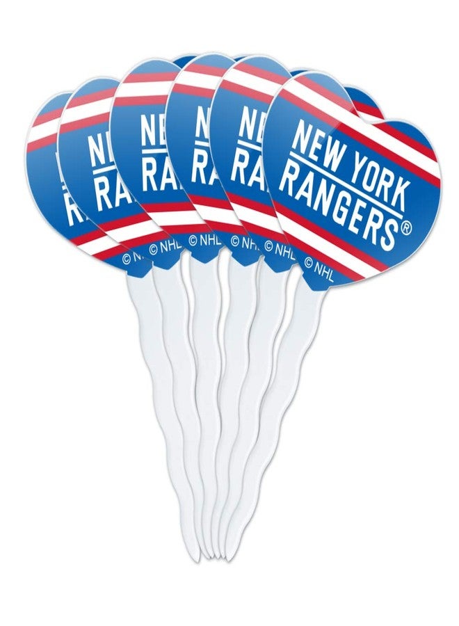 GRAPHICS & MORE NHL New York Rangers Logo Heart Love Cupcake Picks Toppers Decoration Set of 6 - Image 1