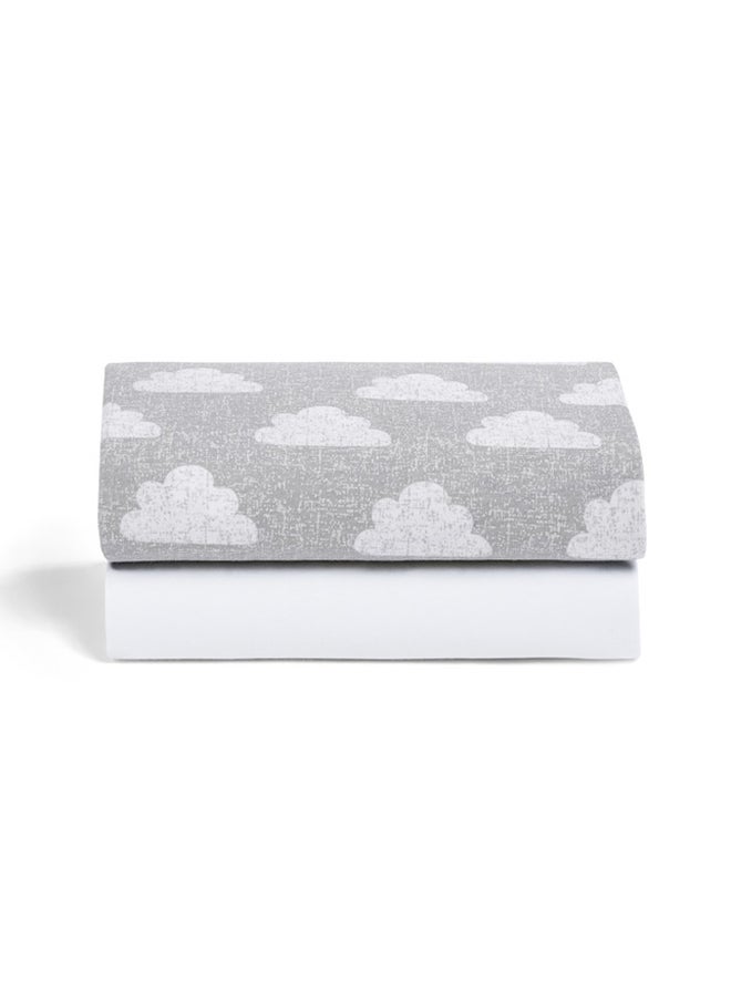 Snuz - Pack of 2 Pod Moses Basket/Pram Fitted Sheet Fits Both Moses Basket And Pram, Long - Lasting Quality, Infant And Baby Toddler/ Kids, Patterncloud Nine, Fitted Sheet Size - 35X75Cm - Image 1