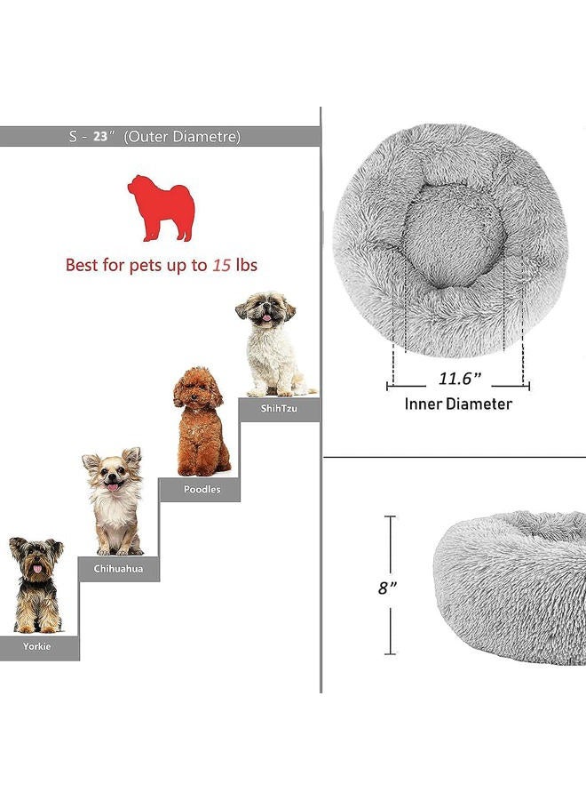 nononfish Calming Dog Bed for Small Dogs Round Fluffy Self Warming Pet BedGray Donut Cuddler pet Bed for PuppiesXS Dog Bed Washable. - Image 2