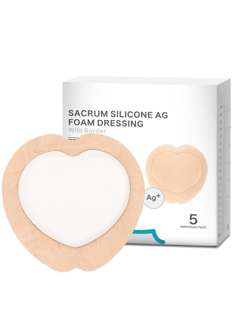 SYOSI Ag Silver Sacrum Foam Wound Dressing Bandages Silicone Adhesive Border 7"x7" Waterproof Sacral Pads Absorbent Breathable Bed Sore Pressure Dressing - Image 1