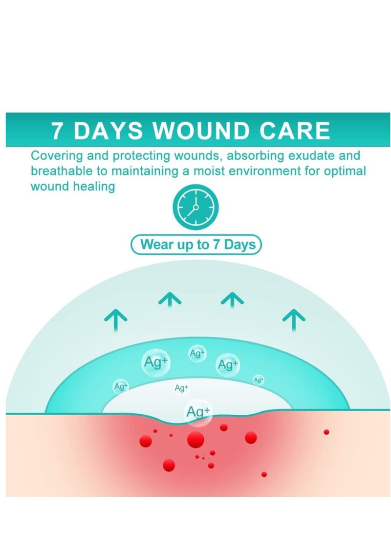 SYOSI Ag Silver Sacrum Foam Wound Dressing Bandages Silicone Adhesive Border 7"x7" Waterproof Sacral Pads Absorbent Breathable Bed Sore Pressure Dressing - Image 3