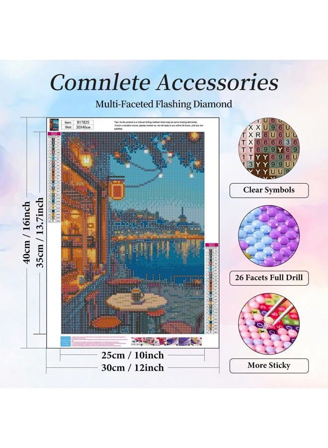 Camocin Diamond Art Kits for Adults Coffee, 5D City Landscape Diamond Painting Kits for Adults Beginners, DIY Street Full Round Dots Drill Gem Art Kit for Gift Home Wall Decor 12 x 16 Inch - Image 3