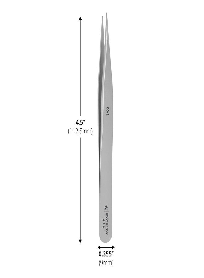 إكسلتا ملقط Excelta 00-S مستقيم متوسط الرأس من الفولاذ المقاوم للصدأ، بطول 4.5 بوصة، موصل، صناعة سويسرية، احترافي - Image 2
