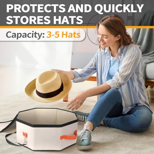 kushon Hat Storage Box for Women & Men, Hardboard Support Hat Boxes with 1 Door Hook Hat Organizer, Cowboy Hat Box for Travel, Hat Bag Hat Case (Beige) - Image 3