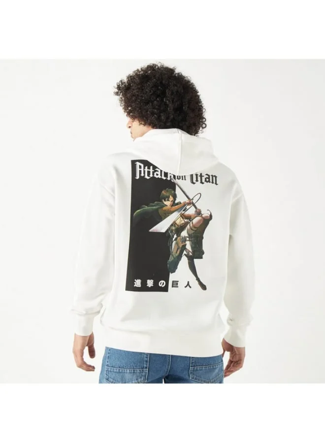 SP Characters Attack on Titan Print Hoodie with Long Sleeves and Kangaroo Pocket
