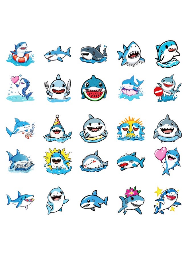 NIBEMINENT 50 Pcs Cartoon Shark Deco Kit Waterproof Stickers, High Definition Printing Bright Colors, Suitable for Laptop Skateboard Luggage Water Bottle Guitar DIY - Image 1