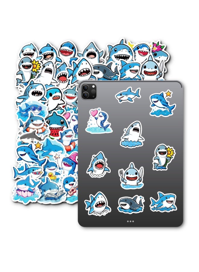 NIBEMINENT 50 Pcs Cartoon Shark Deco Kit Waterproof Stickers, High Definition Printing Bright Colors, Suitable for Laptop Skateboard Luggage Water Bottle Guitar DIY - Image 3