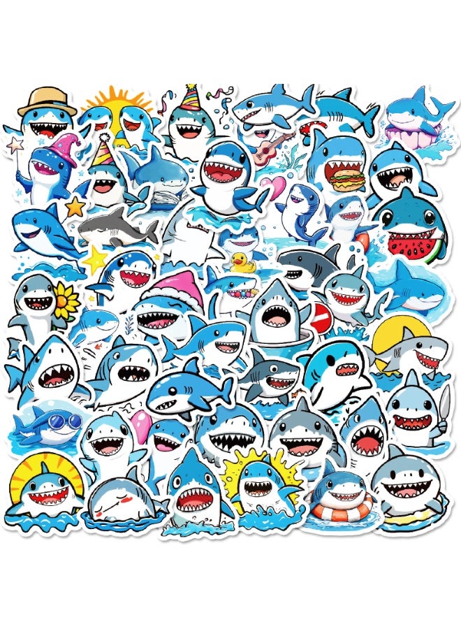 NIBEMINENT 50 Pcs Cartoon Shark Deco Kit Waterproof Stickers, High Definition Printing Bright Colors, Suitable for Laptop Skateboard Luggage Water Bottle Guitar DIY - Image 2