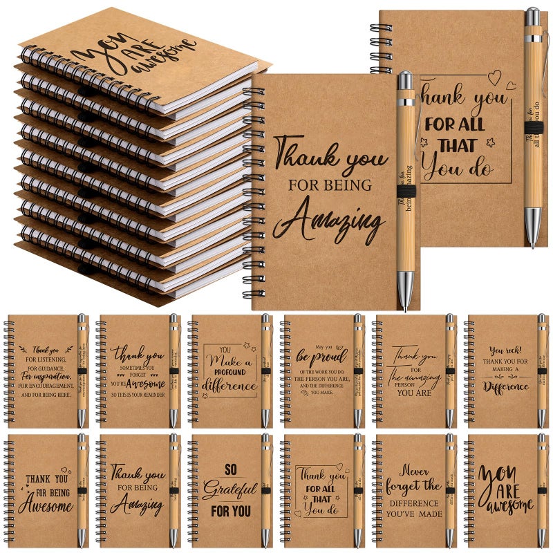 Cholemy 100 Pcs Christmas Employee Appreciation Gifts Inspirational Kraft Notebooks with Bamboo Ballpoint Pens 55 x 42 Inch Thank You Gifts for Employee Teacher Coworker Volunteer Staff Nurse - Image 2