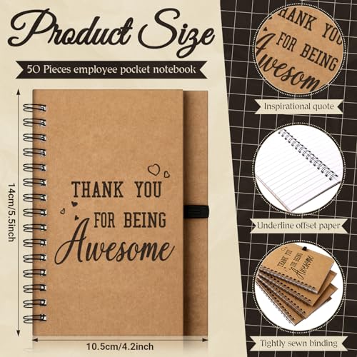 Cholemy 100 Pcs Christmas Employee Appreciation Gifts Inspirational Kraft Notebooks with Bamboo Ballpoint Pens 55 x 42 Inch Thank You Gifts for Employee Teacher Coworker Volunteer Staff Nurse - Image 3