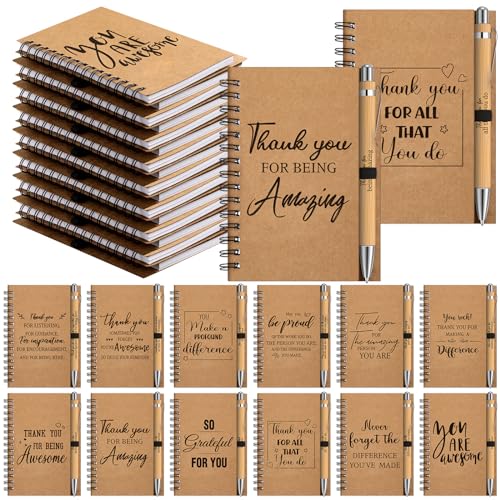 Cholemy 100 Pcs Christmas Employee Appreciation Gifts Inspirational Kraft Notebooks with Bamboo Ballpoint Pens 55 x 42 Inch Thank You Gifts for Employee Teacher Coworker Volunteer Staff Nurse - Image 1