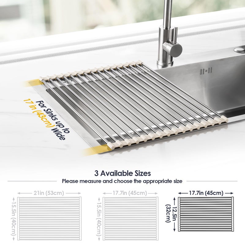 Tomorotec 17.7" x 12.5" Roll Up Dish Drying Rack Over Sink Drying Rack Sink Cover Kitchen Sink Accessories Gadget Multipurpose Organizer Foldable Stainless Steel Drainer - Image 4