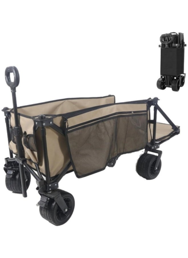 GGEROU Outdoor Camp Cart Foldable Portable Garden Trolley Camp Baby Children Wagon Grocery Shopping Picnic Trailer Collapsible Storage Khaki  - Image 1