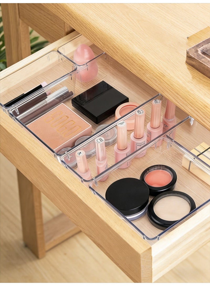 شيك طقم منظم درج بلاستيكي شفاف مكون من 25 قطعة ، 4 أحجام ، صواني تخزين غير قابلة للانزلاق ، مناسبة لتنظيم مستحضرات التجميل ، أدوات غرفة النوم والمطبخ ، أدوات المائدة واللوازم المكتبية. - Image 4