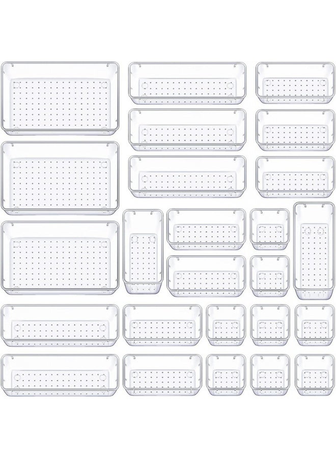 شيك طقم منظم درج بلاستيكي شفاف مكون من 25 قطعة ، 4 أحجام ، صواني تخزين غير قابلة للانزلاق ، مناسبة لتنظيم مستحضرات التجميل ، أدوات غرفة النوم والمطبخ ، أدوات المائدة واللوازم المكتبية. - Image 2