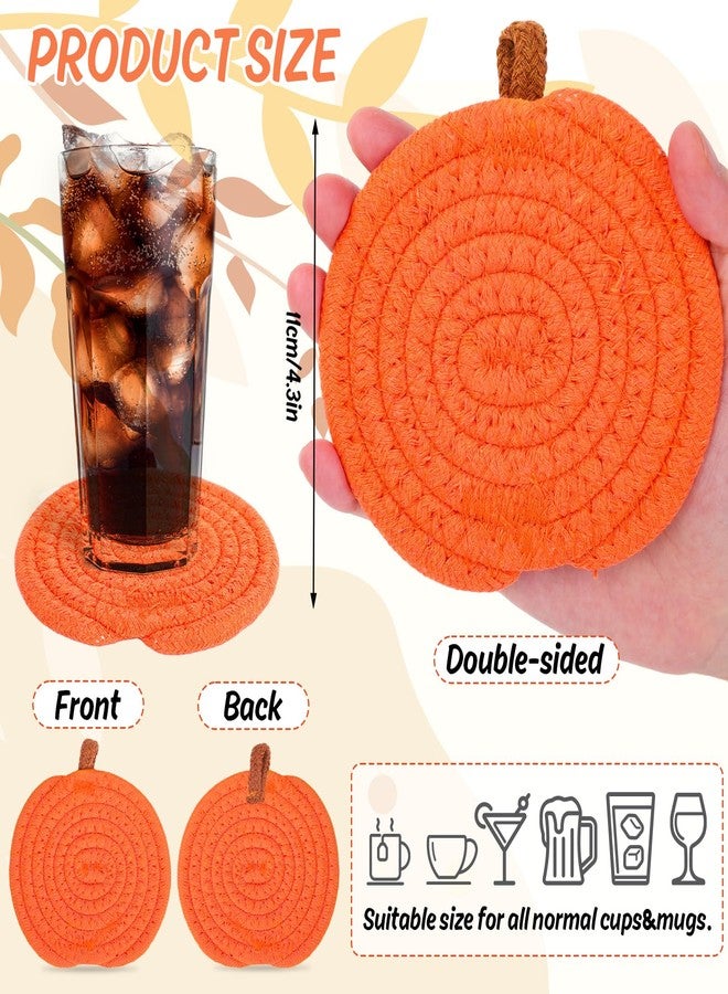 وولاين قواعد أكواب Whaline الخريفية على شكل يقطينة، برتقالية وخضراء، مصنوعة يدويًا من القطن المضفر، قواعد أكواب ماصة للأكواب، مثالية لحفلات الحصاد، ديكور طاولة المنزل، هدية رائعة للمنزل الجديد، مجموعة من 4 قطع - Image 2