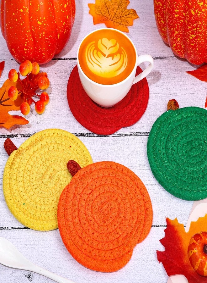 وولاين قواعد أكواب Whaline الخريفية على شكل يقطينة، برتقالية وخضراء، مصنوعة يدويًا من القطن المضفر، قواعد أكواب ماصة للأكواب، مثالية لحفلات الحصاد، ديكور طاولة المنزل، هدية رائعة للمنزل الجديد، مجموعة من 4 قطع - Image 4