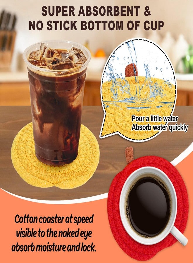 وولاين قواعد أكواب Whaline الخريفية على شكل يقطينة، برتقالية وخضراء، مصنوعة يدويًا من القطن المضفر، قواعد أكواب ماصة للأكواب، مثالية لحفلات الحصاد، ديكور طاولة المنزل، هدية رائعة للمنزل الجديد، مجموعة من 4 قطع - Image 3