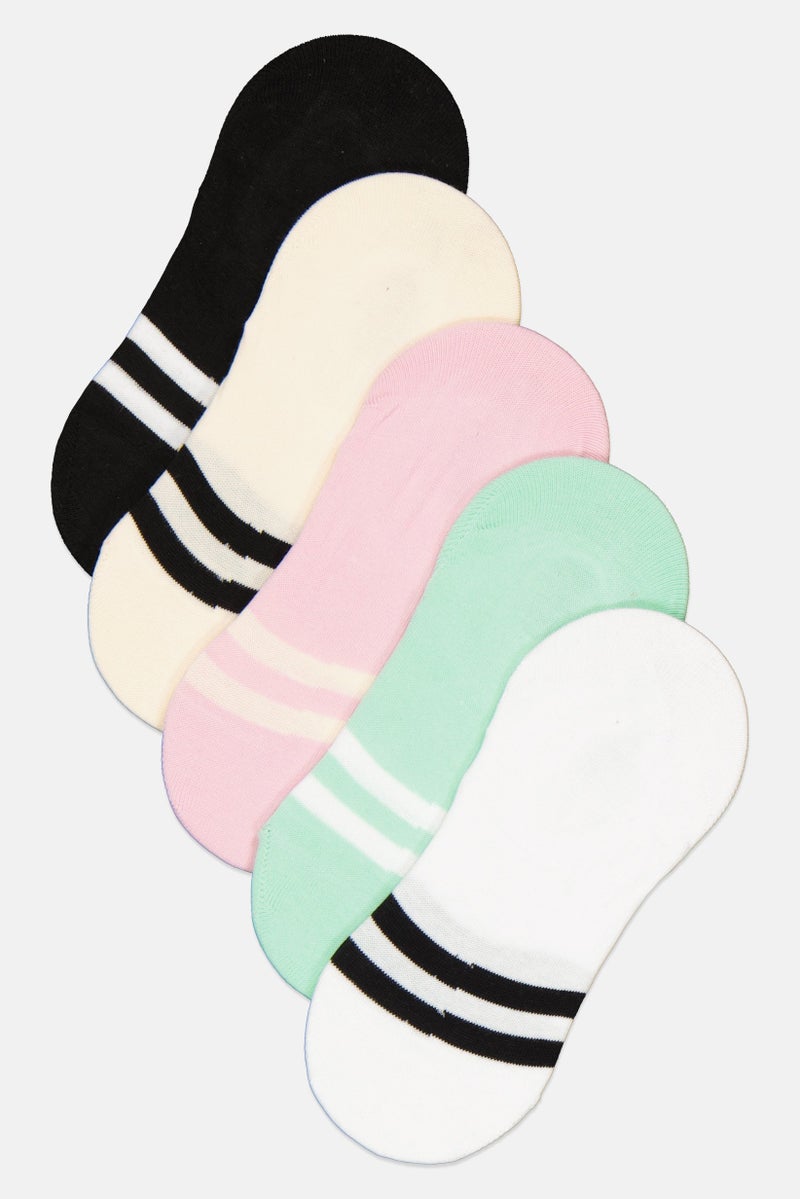 Kathy Ireland Women 5 Pairs Stripe Invisible Socks, Multicolor - Image 1