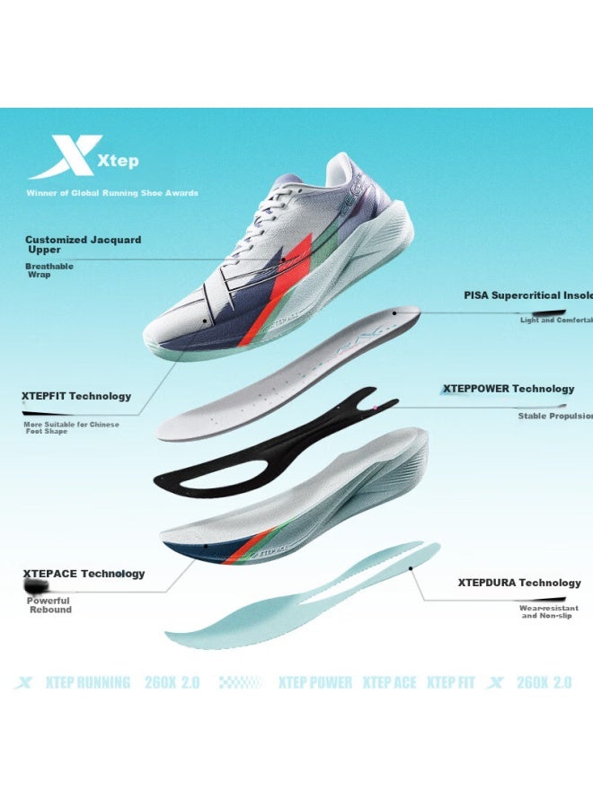 Xtep Acceleration 260x 2.0 Marathon Racing Carbon Plate Breathable Lightweight Shock Absorbing Rebound Men's Running Shoes