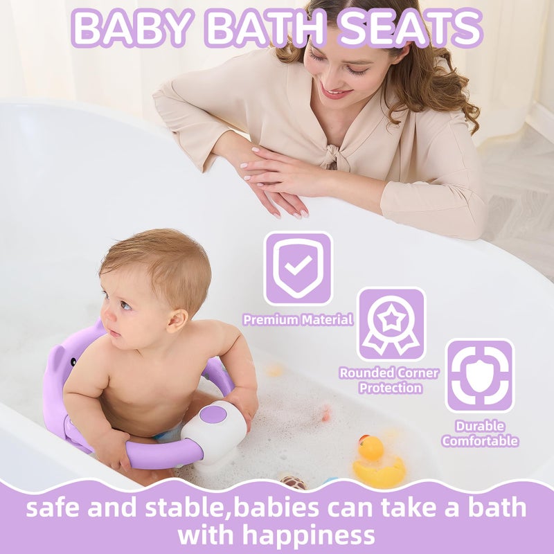 Himold Baby Bath Seat for Babies 6 Months & up, Non-Slip Toddler Bath Seats for Babies Sitting Up, Safe Infant & Newborn Bathtub Chair with 4 Suction Cups & Soft Cushion for Shower,Lavender - Image 2