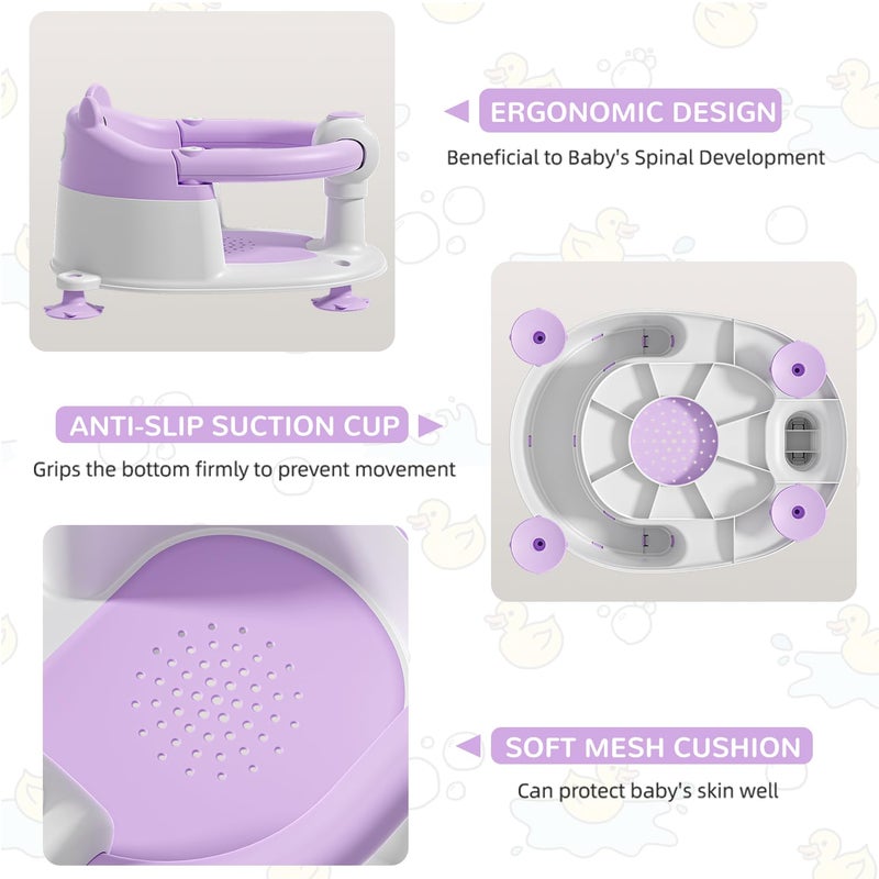 Himold Baby Bath Seat for Babies 6 Months & up, Non-Slip Toddler Bath Seats for Babies Sitting Up, Safe Infant & Newborn Bathtub Chair with 4 Suction Cups & Soft Cushion for Shower,Lavender - Image 4