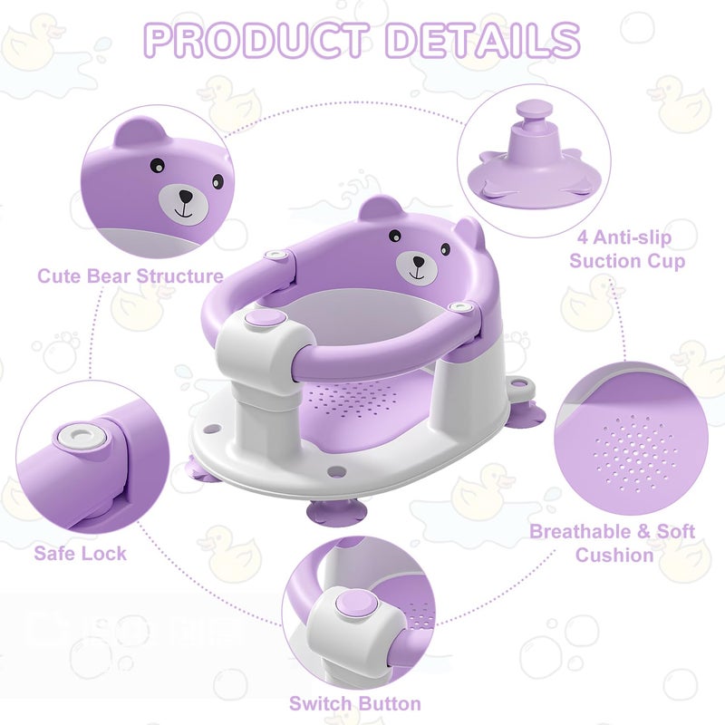 Himold Baby Bath Seat for Babies 6 Months & up, Non-Slip Toddler Bath Seats for Babies Sitting Up, Safe Infant & Newborn Bathtub Chair with 4 Suction Cups & Soft Cushion for Shower,Lavender - Image 3