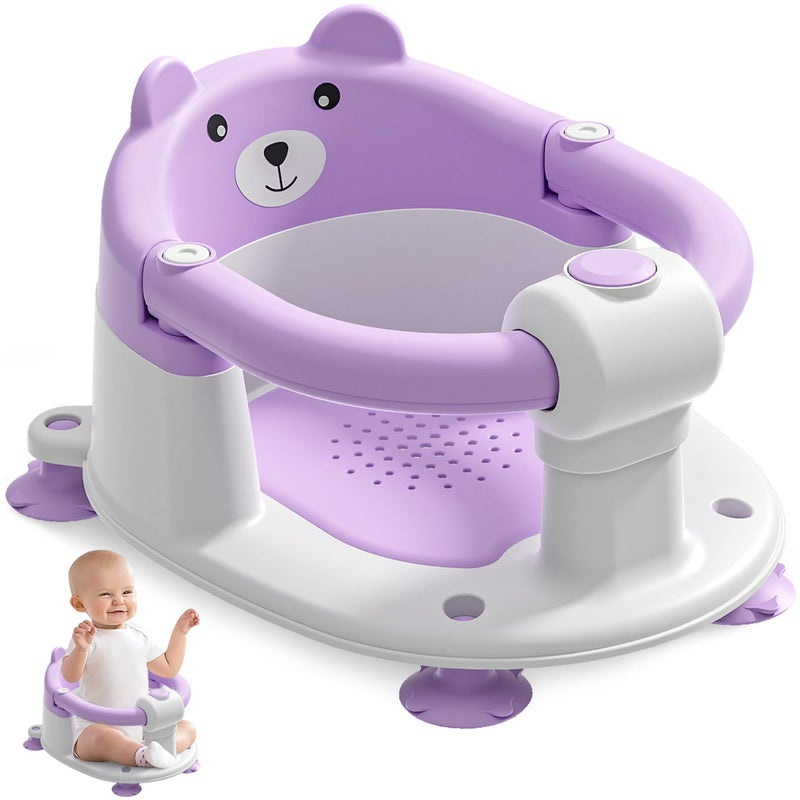 Himold Baby Bath Seat for Babies 6 Months & up, Non-Slip Toddler Bath Seats for Babies Sitting Up, Safe Infant & Newborn Bathtub Chair with 4 Suction Cups & Soft Cushion for Shower,Lavender - Image 1