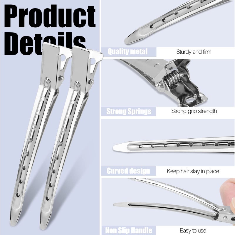 YGDZ Duck Billed Clips, 30pcs 3.5 Inch Metal Alligator Curl Hair Clips with Holes for Styling, Coloring, Thick Hair Rollers, Salon Use, Silver - Image 3