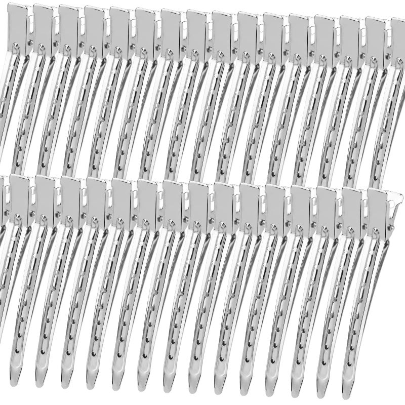 YGDZ Duck Billed Clips, 30pcs 3.5 Inch Metal Alligator Curl Hair Clips with Holes for Styling, Coloring, Thick Hair Rollers, Salon Use, Silver - Image 1