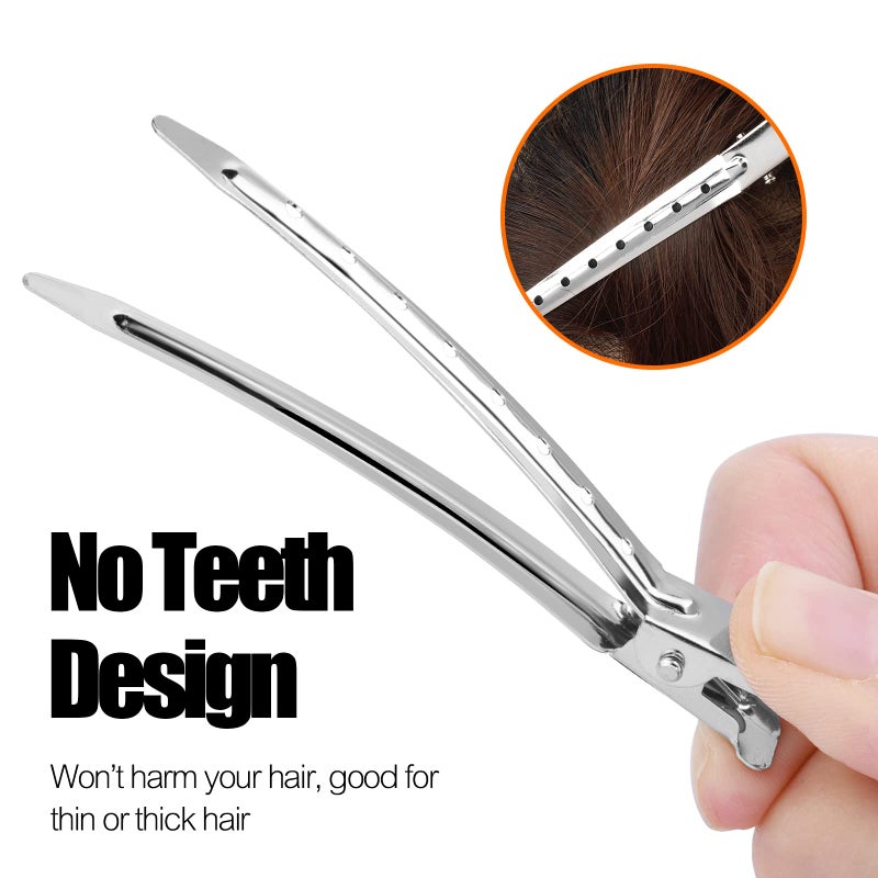 YGDZ Duck Billed Clips, 30pcs 3.5 Inch Metal Alligator Curl Hair Clips with Holes for Styling, Coloring, Thick Hair Rollers, Salon Use, Silver - Image 4