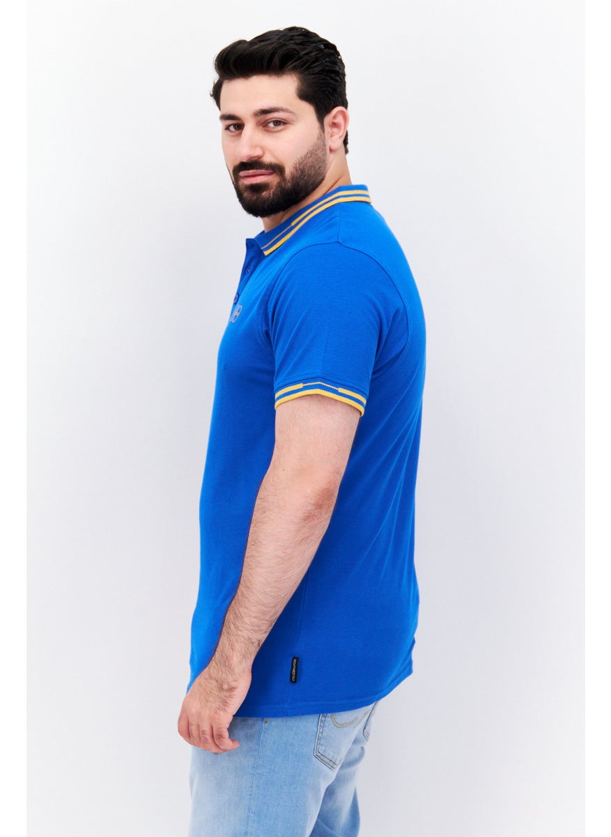 CROSSHATCH Men Regular Fit Short Sleeve Brand Logo Polo Shirt, Blue  - Image 2