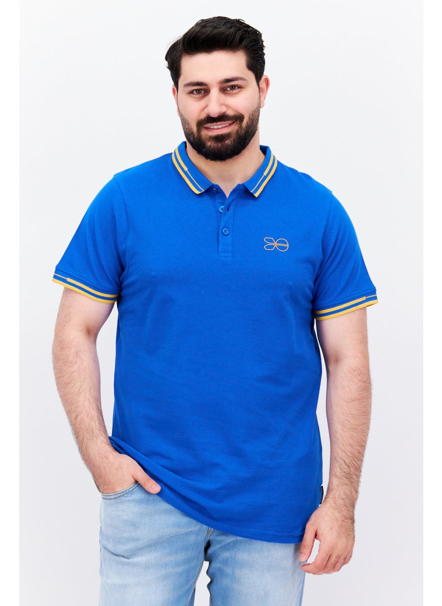 CROSSHATCH Men Regular Fit Short Sleeve Brand Logo Polo Shirt, Blue  - Image 1