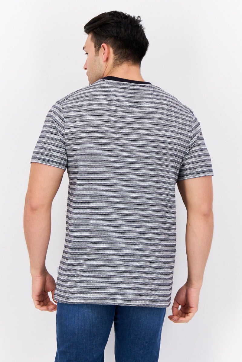 Peter Werth Men Crew Neck Short Sleeve Textured T Shirt, White/Black - Image 3