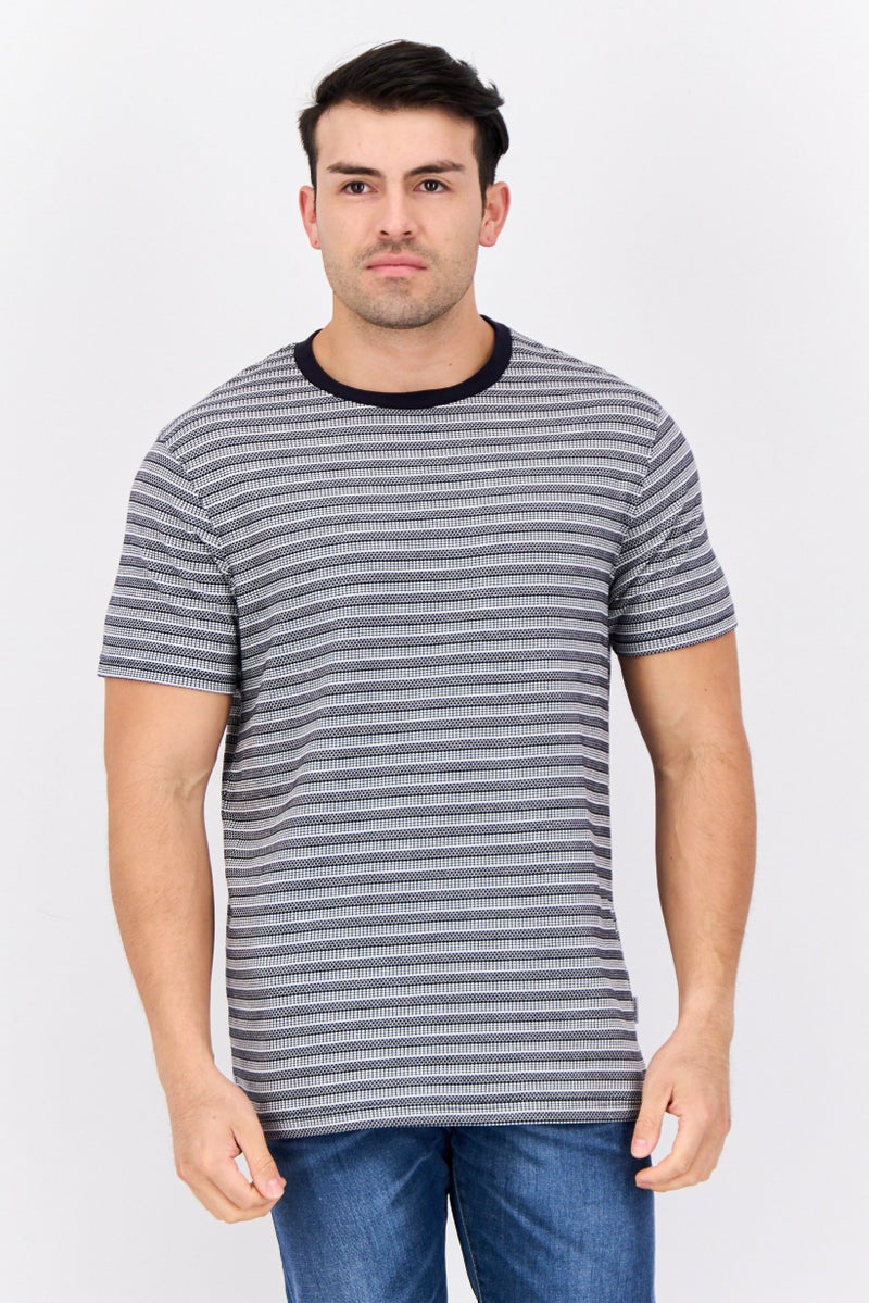 Peter Werth Men Crew Neck Short Sleeve Textured T Shirt, White/Black - Image 1