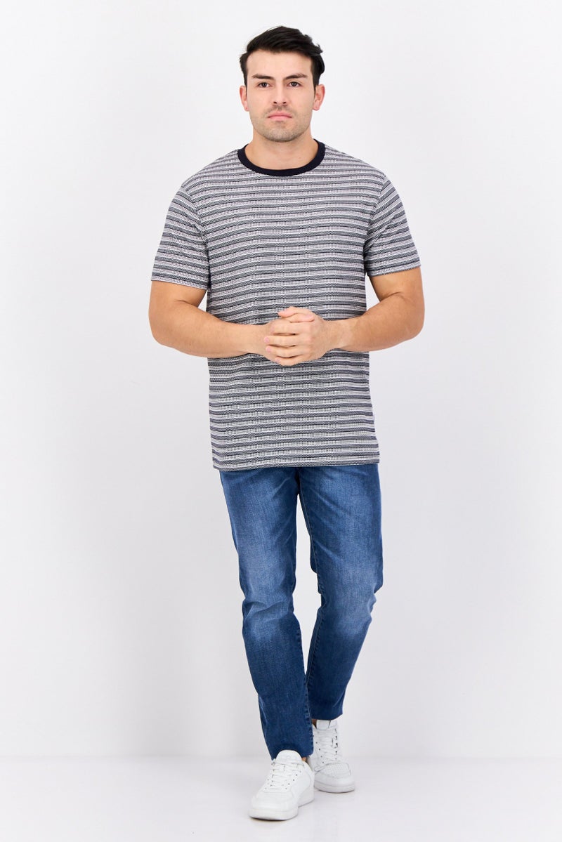 Peter Werth Men Crew Neck Short Sleeve Textured T Shirt, White/Black - Image 2