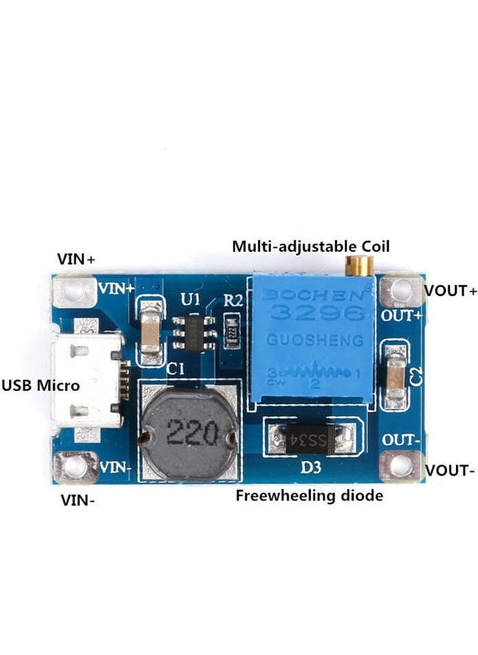 Wozlo - MT3608 2A Voltage Booster Adjustable Step Up Module Micro USB 2-24V To 5V 9V 12V 28V - Image 1
