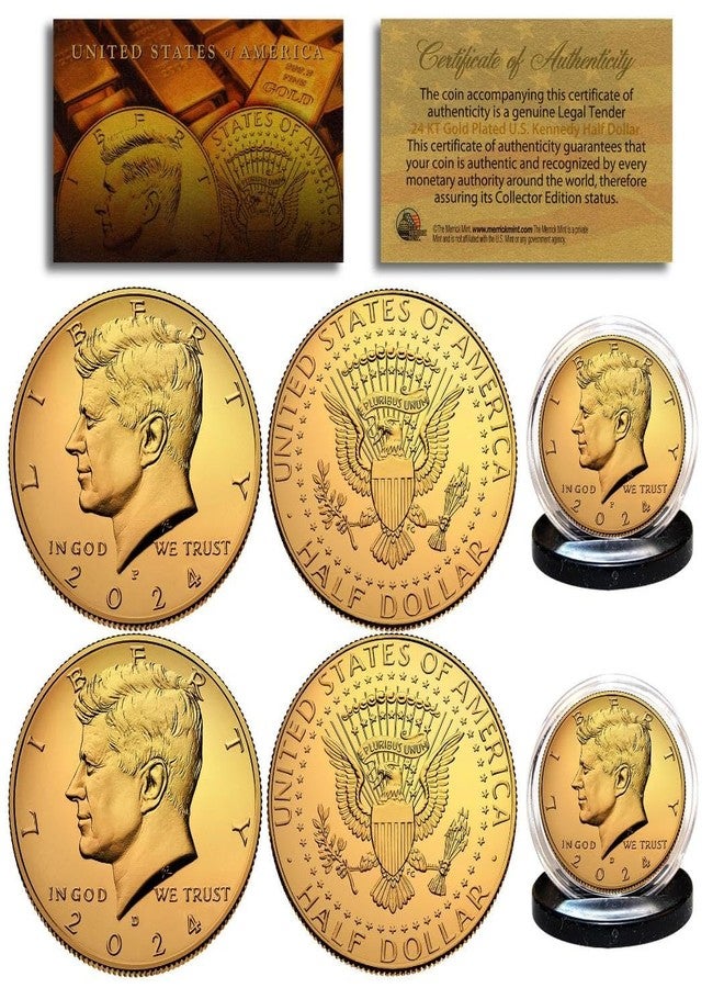 Merrick Mint 2024 Gold Plated JFK Kennedy Half Dollar U.S. 2-Coin Set - Both P & D Mint - with Capsules and COA - Image 1