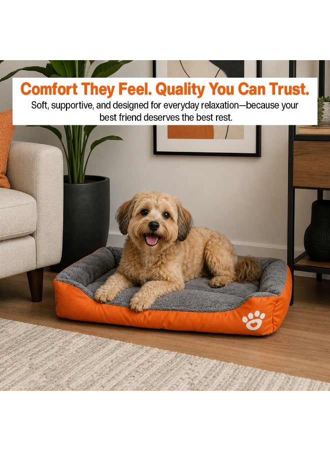 NNC PETS Dog bed with Bolstered sides, Soft plush surface, and Non-slip bottom, Plush Orthopedic pet sofa bed for Small and Medium indoor dogs, Easy to clean, 80 cm (Orange) - Image 5