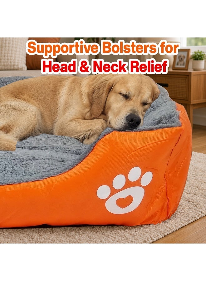NNC PETS Dog bed with Bolstered sides, Soft plush surface, and Non-slip bottom, Plush Orthopedic pet sofa bed for Small and Medium indoor dogs, Easy to clean, 80 cm (Orange) - Image 4