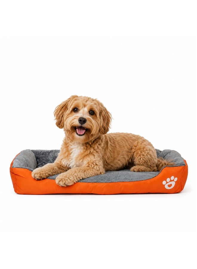 NNC PETS Dog bed with Bolstered sides, Soft plush surface, and Non-slip bottom, Plush Orthopedic pet sofa bed for Small and Medium indoor dogs, Easy to clean, 80 cm (Orange) - Image 1