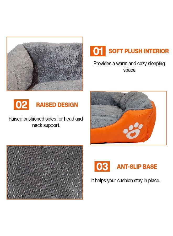 NNC PETS Dog bed with Bolstered sides, Soft plush surface, and Non-slip bottom, Plush Orthopedic pet sofa bed for Small and Medium indoor dogs, Easy to clean, 80 cm (Orange) - Image 3