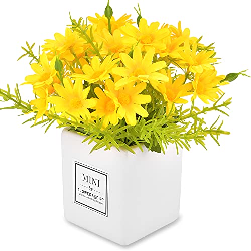 AIFUSI Artificial Flowers, Daisy Flower with Vase Silky Artificial Daisies Bouquet Fake Plant Bonsai for Home Office Wedding Decoration, Table Centerpieces Arrangement, Windowsill Decor - Image 1