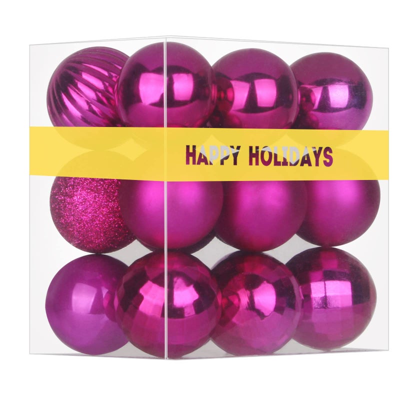GameXcel Fuchsia 2.5"" Christmas Balls Christmas Tree Decoration Ornaments Shatterproof Hanging Balls for Birthday Halloween Holiday Wedding Decorations Set of 18pcs - Image 1